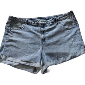 Women’s Size 24 Curvy Stretch Denim Shorts Bundle – White & Light Blue Cuffed